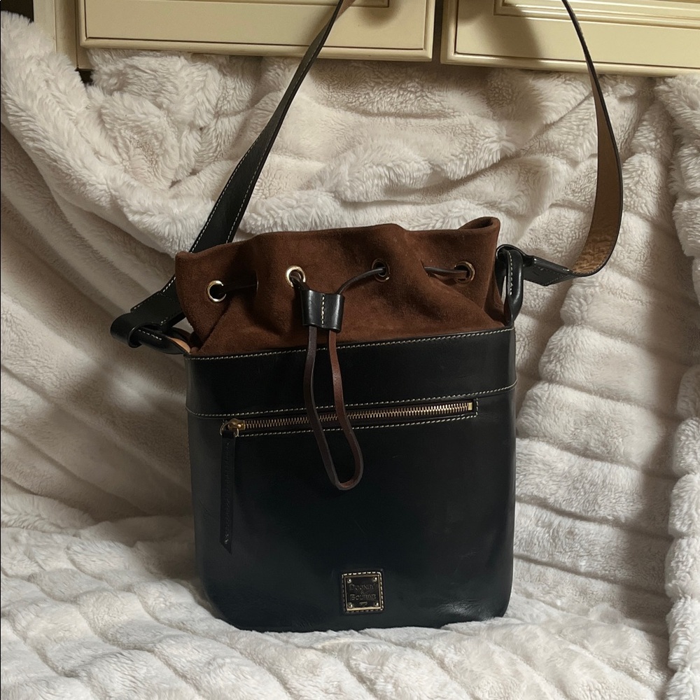 Dooney & Bourke Black and Brown Suede  Leather Bucket Bag